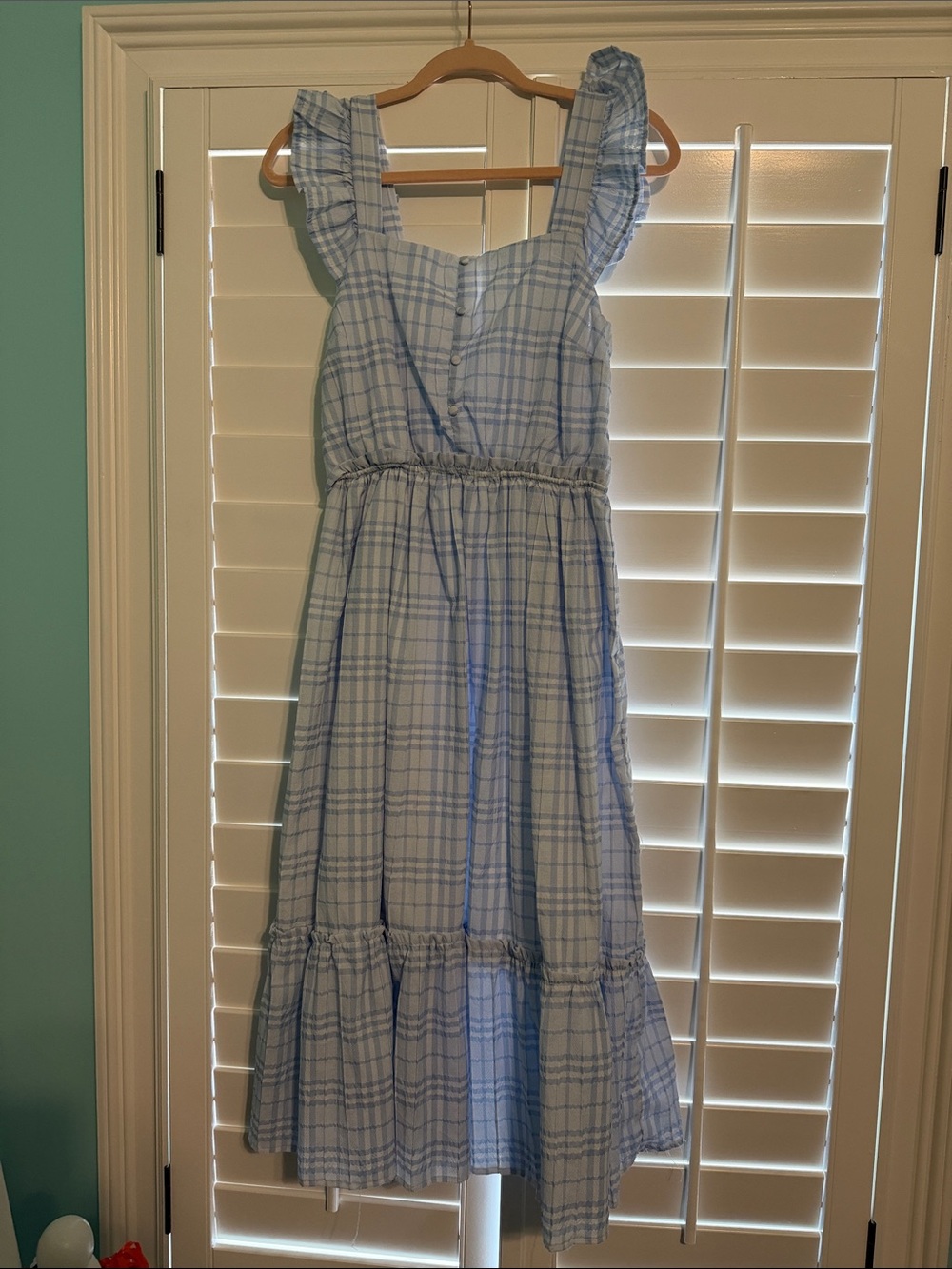 Blu Pepper Light Blue Plaid Maxi Dress